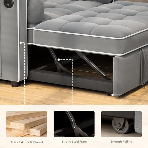 Pipishell Sleeper Sofa Bed, 3 in 1 Pull Out Couch Futon - Image 5