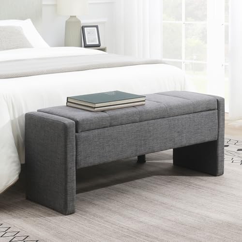 JEEOHEY Storage Ottoman Bench, Linen Tufted Large Shoe Entryway Benches by JEEOHEY