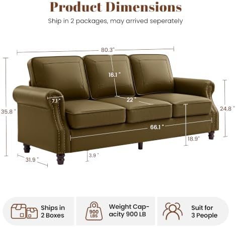 Kingfun Faux Leather 3 Seater Sofa - Image 2