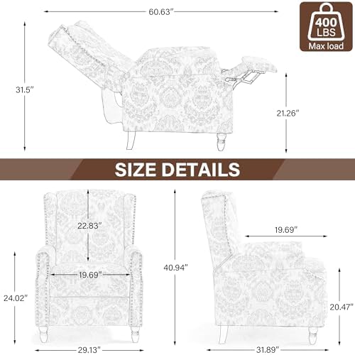 Rococo Pushback Recliner Chair, Fabric Overstuffed Armchair - Image 2