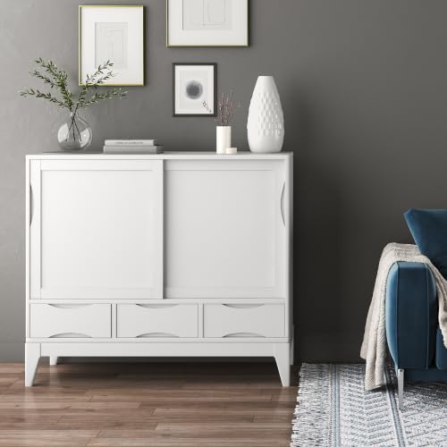 SIMPLIHOME Harper 48" Wide Solid Wood Storage Cabinet in White - Image 2