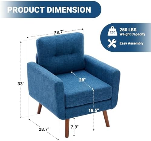 Tbfit Linen Fabric Single Sofa, Accent Chair, Mid Century Modern Armchair - Image 2