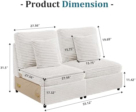 RARZOE Modular Sectional Couch Armless Seats Module, Modular Sofa 2 Armless - Image 3