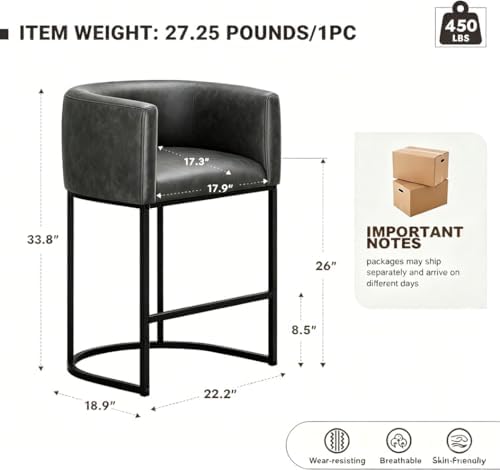 26" H Counter Height Bar Stools Set of 2, Modern Barrel Counter Stools - Image 2