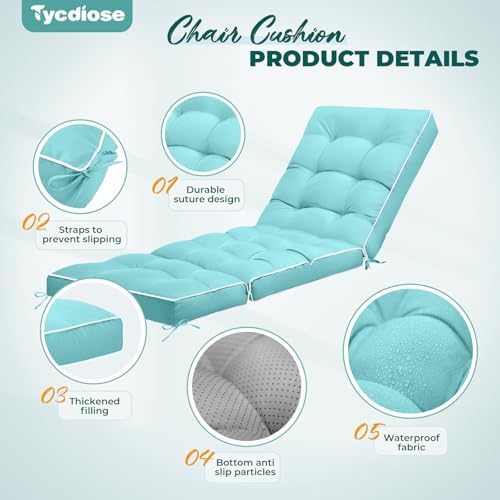 Outdoor Chaise Lounge Chair Cushion, Waterproof Non-Slip Patio Chaise Lounge - Image 5