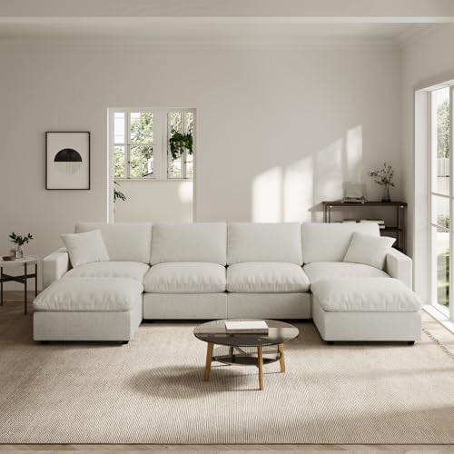 Modern Sectional Linen Couch for Living Room U-Shape Sofas, 6 Seat Modular - Image 6