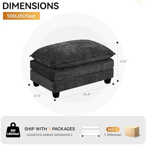 35‘’ Modern Chenille Cloud Sofa Ottoman, Rectangle Ottoman - Image 2