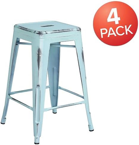Flash Furniture Kai Commercial Grade 4 Pack 24" High Backless Distressed - Image 4