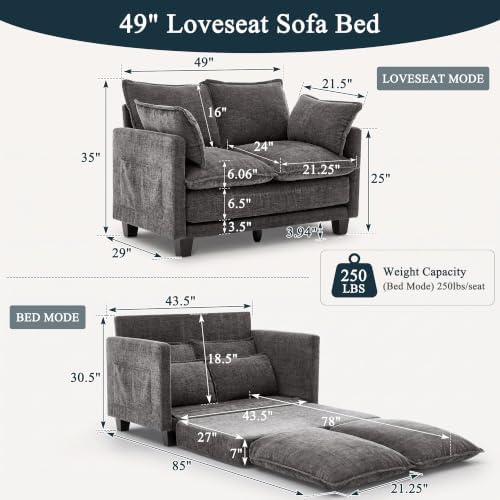 49" Loveseat Convertible Sofa Bed, Futon Sleeper Couch - Image 2