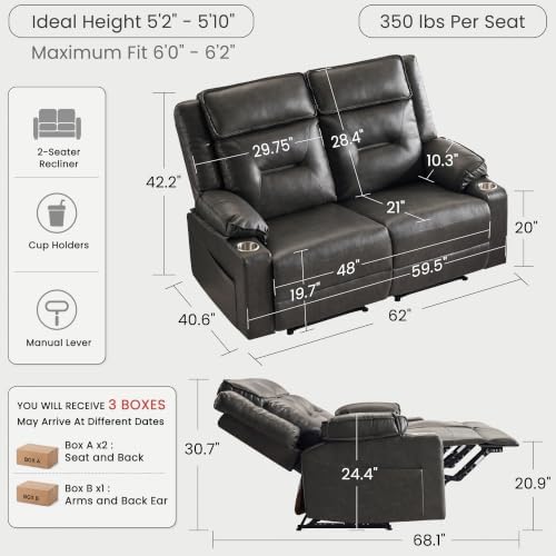 Manual Reclining Loveseat, 2-Seat Gravity Glide Recliner Couch - Image 2