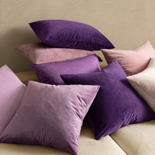 MIULEE 26x26 Inch Pack of 2 Euro Velvet Throw Pillow Covers Eggplant Purple - Image 3
