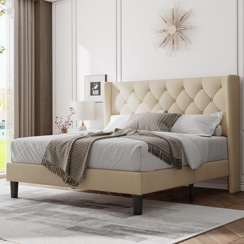 Feonase Queen Bed Frame with Diamond Tufted Wingback Headboard, Morden by FEONASE