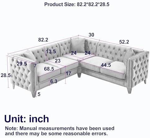 82.2" Oversized L-Shaped Corner Velvet Couch, Heavy Duty Solid Wood Frame and - Image 2