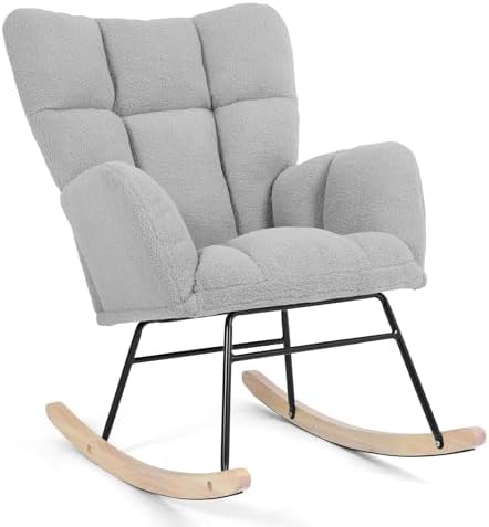 Teddy Upholstered Glider Rocking Chair, Comfy Accent Armchair by Unknown