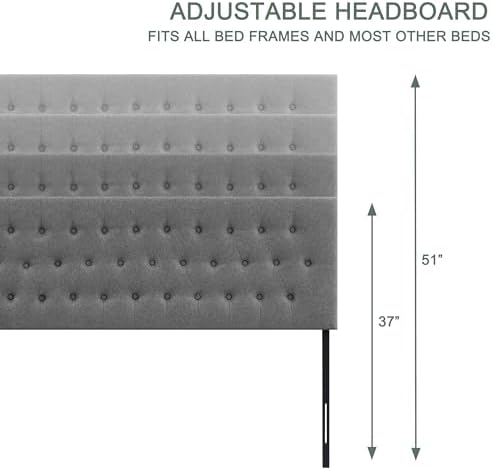 Tufted Upholstered Headboard Queen Size, Adjustable Height 37- 51 in - Image 5
