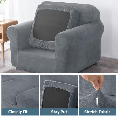 Luxury Velvet Sofa Covers for 1 Cushion Couch, Light Grey - Image 5