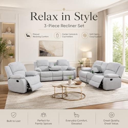 Living Room Furniture Set, 3 Piece Recliner Sofa Set, Leather Recliner Sofa Set - Image 4