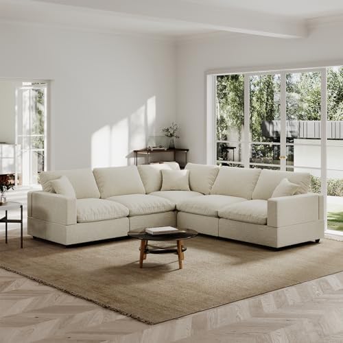 Cloud Sectional Linen Couch for Living Room V-Shape Sofas, 5 Seat Modern by Gtilzria