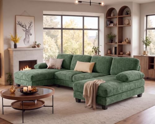 Furniwell U-Shaped Convertible Sectional Sofa Couch, Dark Green - Image 5
