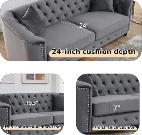 59" Modern Velvet Chesterfield Sofa - Image 5