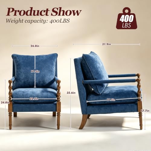 Accent Chair for Living Room, Farmhouse Linen Fabric Spindle Accent Chair - Image 2