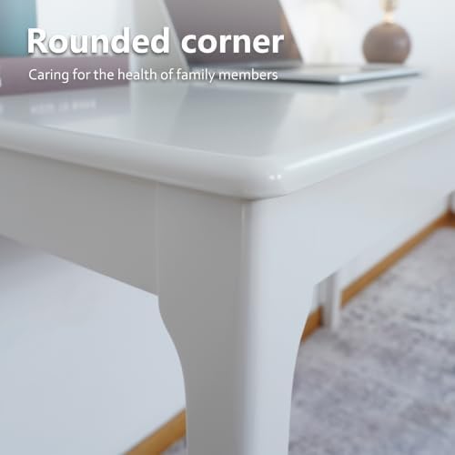 Solid Rubber Wood Desk with 2 Drawers, 47 Inch White Computer Writing Desk - Image 7