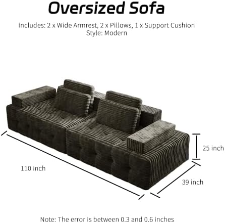 110" Modular Cloud Sofa, Oversized Corduroy Couch - Image 2