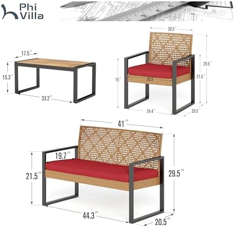 PHI VILLA 4 Piece Yellow Wicker Patio Furniture Set - Image 2