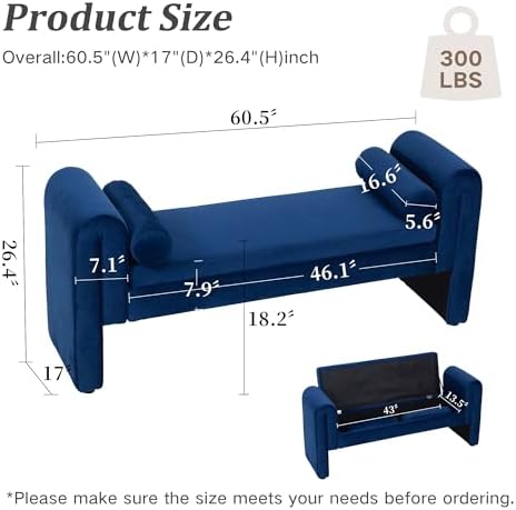 65" Velvet Rolled Arm Tufted End of Bed Storage Bench Solid Wood Legs - Image 2