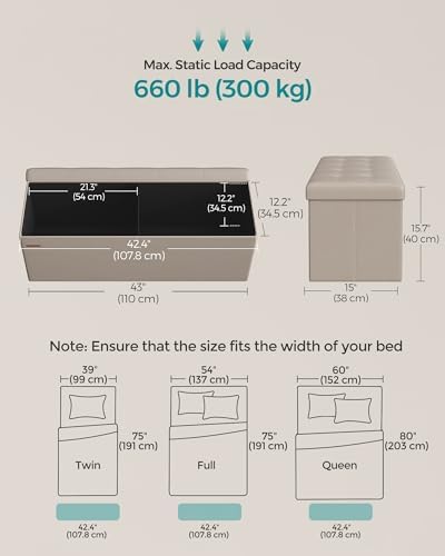 SONGMICS Storage Ottoman Bench, 43.3 Inches Folding Foot Rest Stool - Image 3