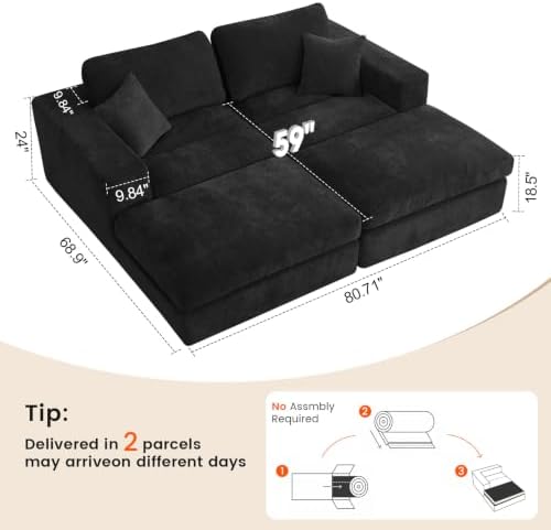81" Oversized Double Chaise Lounge Chair, Cloud Boneless Sofa Bed - Image 3