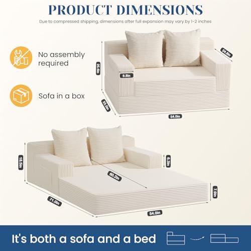 Convertible Sofa Bed, Small Boneless Couch & Boneless Loveseat, Pull Out Couch - Image 3