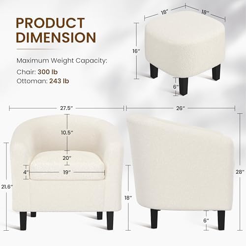 Yaheetech Accent Chairs with Ottoman, Boucle Fabric Barrel Chairs - Image 3