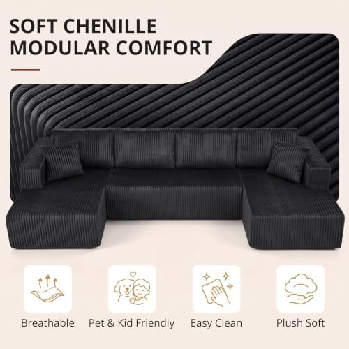 Skepphlay 132" U Shaped Couch, Boneless Sectional Couches - Image 3