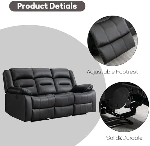 EBELLO Faux Leather Power Electric Reclining Sofa, Overstuffed Comfortable - Image 3