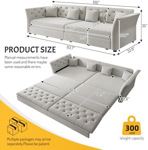 Sleeper Sofa Bed 100", Velvet Pull Out Couch, Flower Tufted Sofa - Image 2