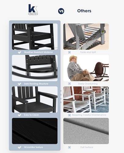 KINGYES HDPE Outdoor Rocking Chair Set of 2, All Weather Rocker - Image 6