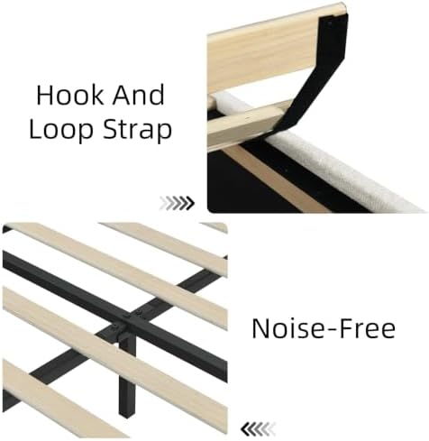 HOMBCK Full Bed Frame, Cream Boucle Upholstered Platform Bed - Image 6
