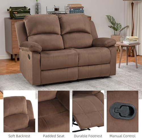 EBELLO Manual Loveseat Recliner Sofa, Soft Microfiber Reclining Couch - Image 3