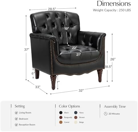 HULALA HOME Mid Century Modern Genuine Leather Accent Chair - Image 2