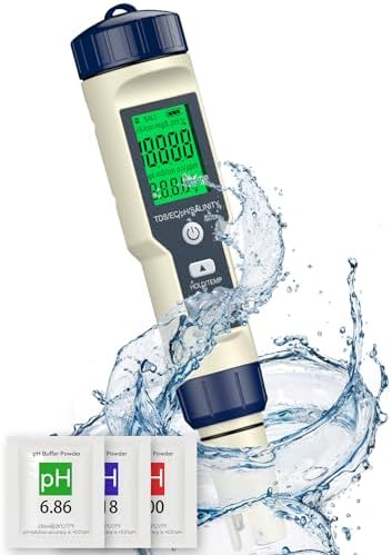 Pawfly Pool Salt Tester & pH Meter, 5 in 1 pH Salinity TDS EC & Temperature by Pawfly