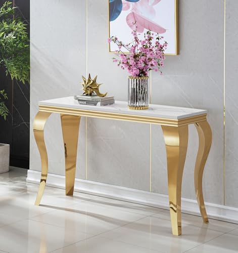 47'' White Marble Console Table Modern Accent Table by Henf