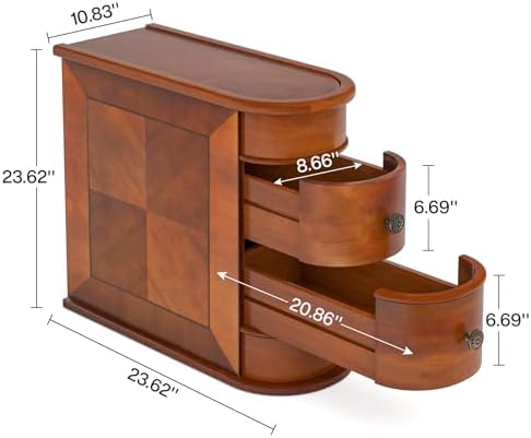 Tribesigns Wood End Table, 2-Drawer Narrow Side Table Slim Chair Solid Side - Image 2