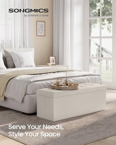 SONGMICS Storage Ottoman Bench, 43.3 Inches Folding Foot Rest Stool - Image 3