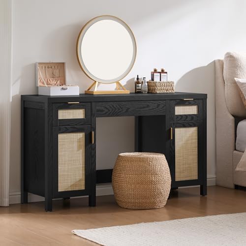 SICOTAS 52 Inch Vanity Table Rattan Vanity Home Office Desk - Image 3