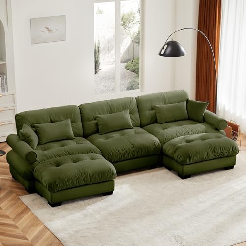 130" Modular Sectional Sofa, Velvet Upholstered Couches by Wunlerlant