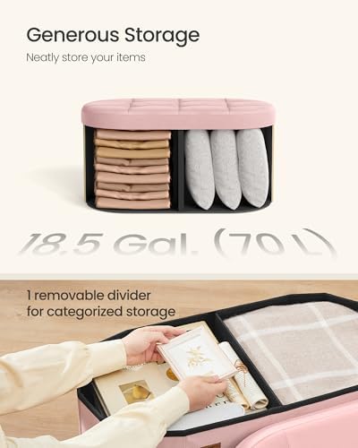 SONGMICS Folding Ottoman with Storage, Oval Bench, Velvet Fabric - Image 6