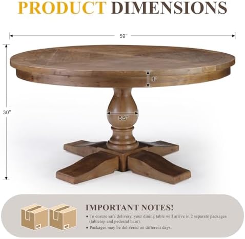 59" Round Dining Table for 6-8, Reclaimed Pine Wood Kitchen Table - Image 2