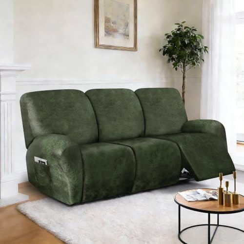 ANARACHON Leather Look Recliner Couch Cover, 8-Pieces Stretch Recliner Sofa - Image 2