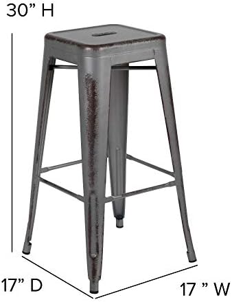 Flash Furniture Kai Commercial Grade 4 Pack 30" High Backless Distressed Silver - Image 3